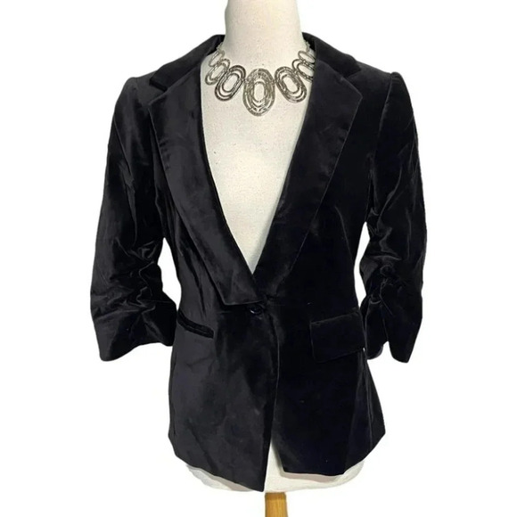 The‎ Limited M black velvet 3/4 ruched sleeve blazer - Picture 1 of 8